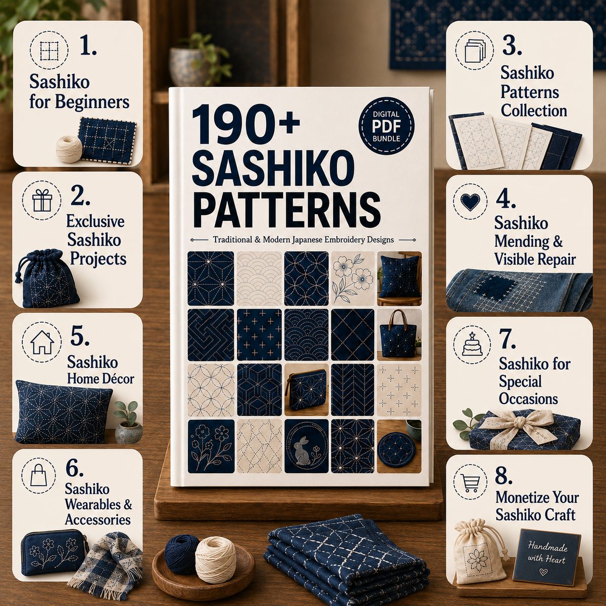 190+ Sashiko Pattern Bundle, Printable Japanese Stitching Templates, Instant PDF Download